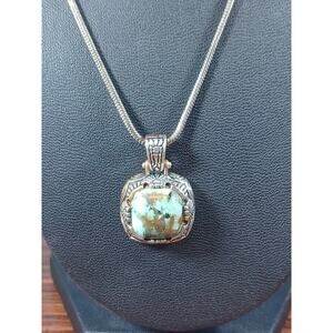 Turquoise Pendant Necklace Silvertoned Beautiful Western Filigree Fashion Retro